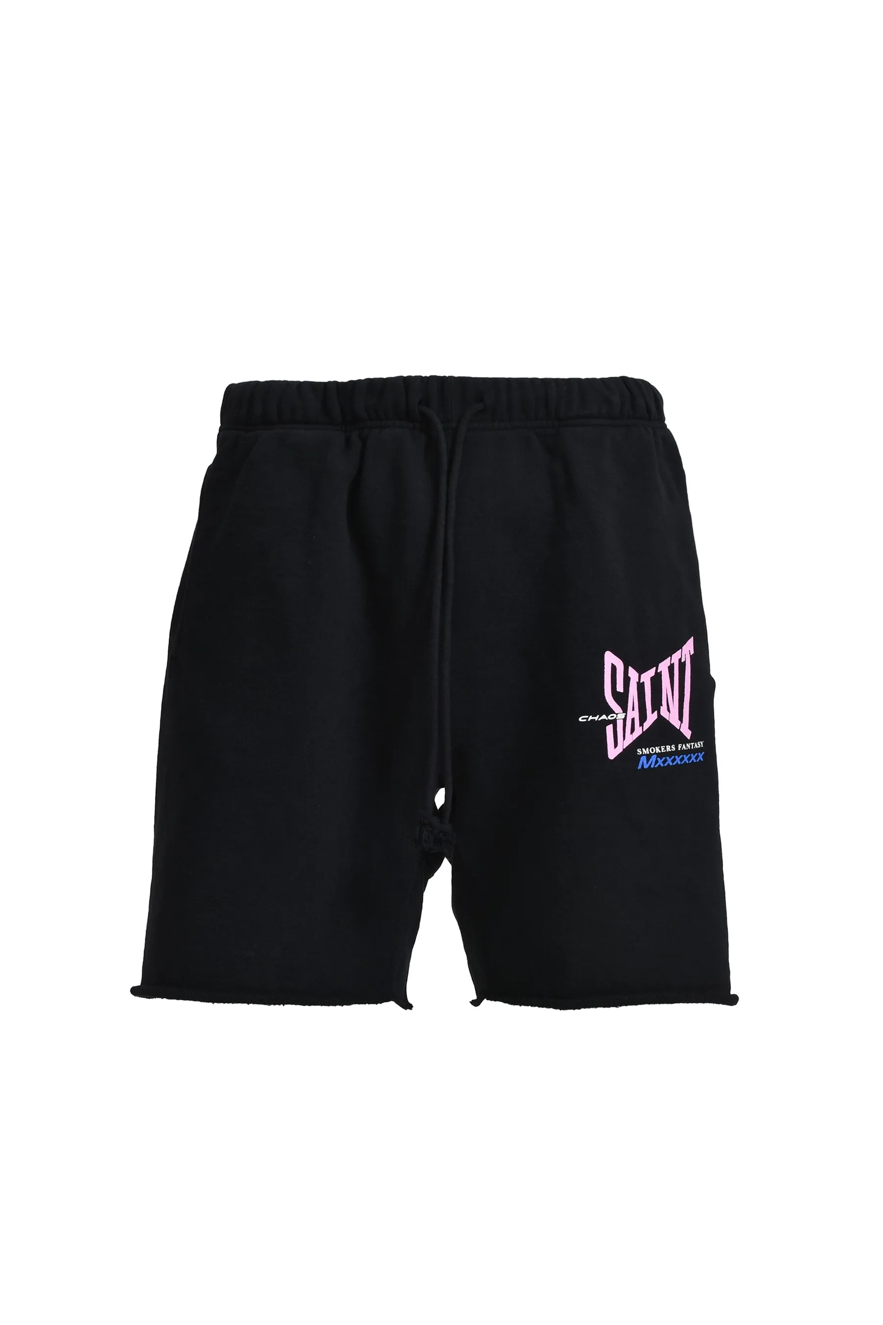SAINT Mxxxxxx SWEAT SHORTS/RIBON SAINT/BLK pink SAINT LOGO shorts, black S-XL cotton and linen OE yarn fabric, stiff, light, comfortable and breathable, non-locking design, naturally rolled back after water, super handsome version, easy to match, original consistent main mark, wash water mark, little angel anti-counterfeiting mark